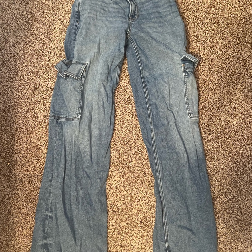 Casual Blue Denim Cargo Pants
